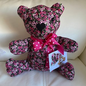 Handmade 12in floral teddy bear w matching print blank notecard/Introducing Ms Polka Pink image 2