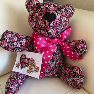 Handmade 12in floral teddy bear w matching print blank notecard/Introducing Ms Polka Pink image 3