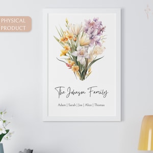 Birth Flower Family Bouquet, Birth Flower Wall Art, Custom Birth Month Flower Print, Personalized Gift For Mom, Mother&#39;s Day Gift