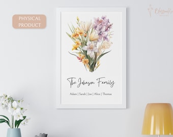 Birth Flower Family Bouquet, Birth Flower Wall Art, Custom Birth Month Flower Print, Personalized Gift For Mom, Mother's Day Gift