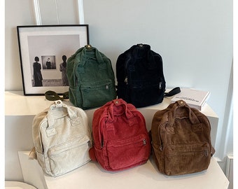 Klassischer minimalistischer reiner Farbmuster-Cord-Rucksack, Rucksack mit großer Kapazität, Essentials-Rucksack, personalisierter Stickerei-Rucksack