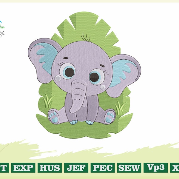 Cute Baby Elephant Machine Embroidery, Safari Animals Embroidery Design, Digital Animal Design Patterns, Instant Download Pes Dst Exp Files