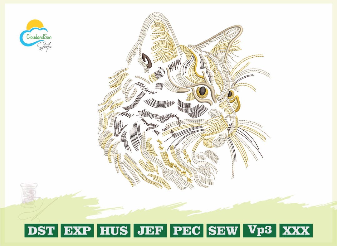 Cute Cat Machine Embroidery, Tabby Cat Face Embroidery Designs, Animals ...