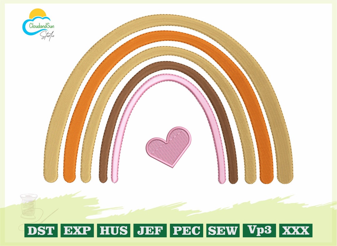 Rainbow Heart Embroidery Design, Boho Rainbow Machine Embroidery, Mini ...