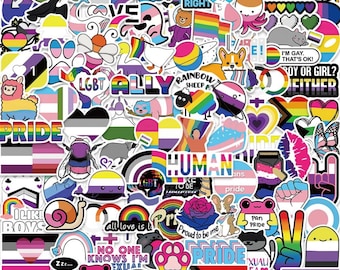 100 stickers ~ Drapeau de la fierté ~ Sticker coeur LGBTQ+ drapeau de la fierté ~ Illustrations originales ~ Love is Love ~ Rainbow Pride LGBTQ+ ~ Sticker vinyle