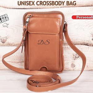 Mini bolso bandolera de cuero personalizado, bandolera con correas, cartera de cuero con compartimento para teléfono, cartera bandolera para teléfono