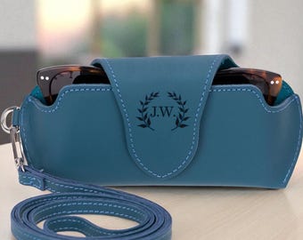 Leather Crossbody Glasses Case | Personalized Sunglasses Neck Pouch | Hands Free Eyewear Holder | Travel Sunnies Bag for Women & Men