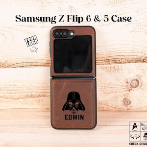 Gepersonaliseerde leren Samsung Z Flip 6-hoesje, Samsung Galaxy Z Flip 6 echt leren klikhoes, Z Flip 6 achterkant, Z Flip 6 aangepaste hoes