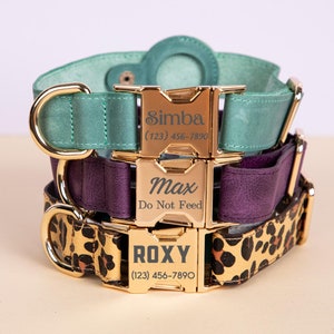 Personalized Leather Dog Collar with AirTag Holder, Dog Collar Personalized, Engraved Leather Dog Collar Airtag, Custom Pet Collar Leash Set