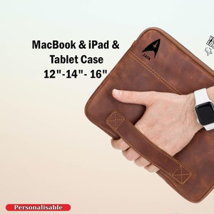 Personalized Leather MacBook Sleeve, Laptop Case for MacBook Air/Pro, Custom Leather Laptop Cover, Leather iPad Case, Zipper Laptop Case