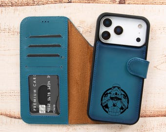 Personalized iPhone 17 Pro Max Leather Wallet Case : MagSafe Compatible, RFID Blocking | Fits 17 / 17 Pro / 17 Air / 17 Pro Max Cover