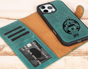 Custom Name iPhone 16 Pro Leather Wallet Case, Magsafe - Rfid
