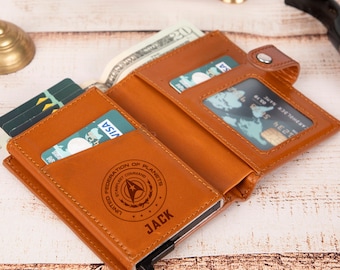 Personalized Leather Pop-Up Wallet, RFID Blocking Card Holder, Slim Design
