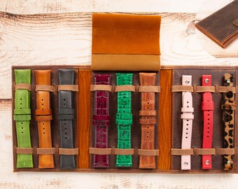 Personalized Leather Watch Band Organizer: Travel Watch Starp Case