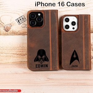 Custom iPhone 16 Pro Leather Case – Personalized MagSafe Wallet for iPhone 16 Plus / 15 Pro Max, Engraved Star Trek Gift