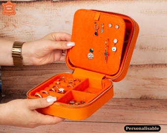 Velvet Lined Leather Jewelry Box – Personalized Travel Organizer, Valentine's Day Gift for Her
