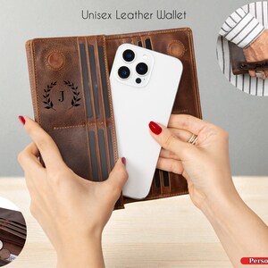 Portafoglio in pelle personalizzato con tasca per telefono, portafoglio in pelle con cerniera per monete, portafoglio in pelle personalizzato per telefono da donna, portafoglio porta carte da uomo