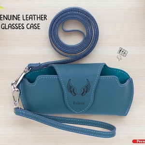 Personalized Leather Glasses Case, Soft Eyeglasses Case with Strap & Hanger, Handcrafted Sunglasses Sleeve, Custom Leather Glasses Holder