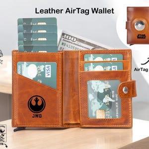 Cartera AirTag personalizada para mujer, cartera RFID de cuero personalizada para hombre, cartera de cuero para Apple Airtag, cartera AirTag minimalista de cuero con apertura desplegable.
