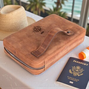 Leather Travel Cable Organizer Bag, Zippered Tech Pouch for Chargers (Personalized)