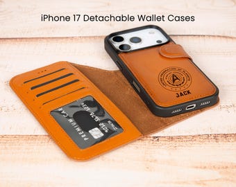Custom Leather iPhone 17 Wallet Case, Detachable MagSafe Cover with RFID Blocking
