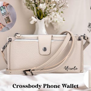 Custom Leather Crossbody Strap Wallet, Crossbody Phone Bag, Slim Leather Phone Wallet with Strap, Small Travel Purse, Minimalist Phone Pouch