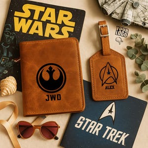 Capa de passaporte de couro personalizada de Star Wars, porta-passaporte personalizado de Star Trek, capa de passaporte personalizada, etiqueta de bagagem com compartimento para AirTag
