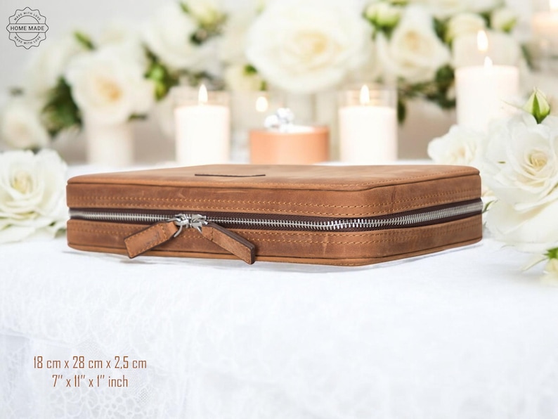 Leather Travel Cable Organizer Bag, Zippered Tech Pouch for Chargers (Personalized) image 20