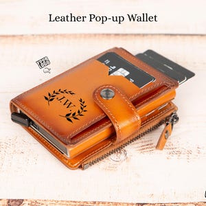 Gepersonaliseerde lederen portemonnee dames, aangepaste portemonnee dames kleine, leren heren portemonnee, minimalistische rfid lederen pop-up kaarthouder, leuke portemonnee