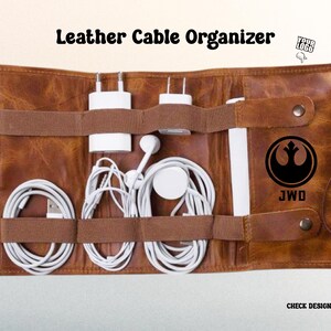 Personalized Leather Cable Organizer for Women, Minimalist Cable and Charger Organizer Case, Electronics Travel Organizer, Leather Cord Bag