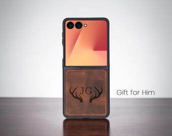 Personalized Samsung Z Flip Leather Case, Gift for Him Flip Phone Cover