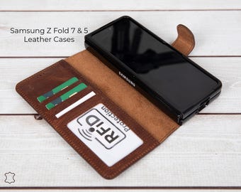 Samsung Galaxy Z Fold 7 Leather Wallet Case: Personalized Handmade RFID Cover Fold 5