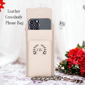 Personalized Leather Crossbody Bags for Women, italian Leather Sling Bag, Leather Crossbody Phone Wallet, Engraved Travel Phone Wallet Women