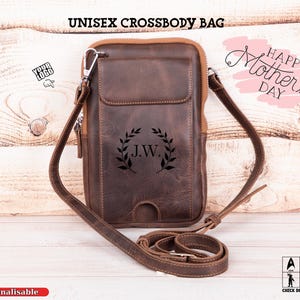 Mini bolso bandolera de piel personalizado, bandolera con correas, cartera de piel con compartimento para el móvil, cartera bandolera para mujer