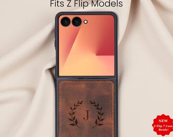 Leather Samsung Galaxy Z Flip Case for Z Flip 7, 6 and 5, Custom Phone Cover