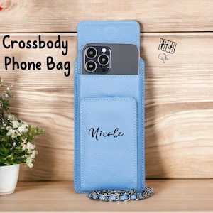 Personalized Leather Phone Wallet, Personalized Leather Mini Crossbody Phone Bag, Women’s Crossbody Wallet with Strap,Crossbody Phone Wallet