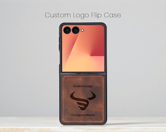Custom Logo Samsung Z Flip Case, Leather Flip Phone Cover for Business