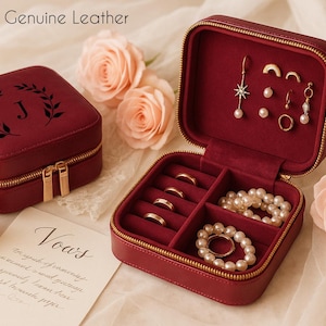 Genuine Leather Jewelry Box Personalized, Custom Name Travel Jewelry Case, Leather Jewelry Travel Box, Custom Leather Jewelry Case