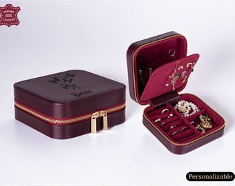 Handcrafted Genuine Leather Jewelry Box – Bridesmaid Proposal Gift, Custom Travel Case