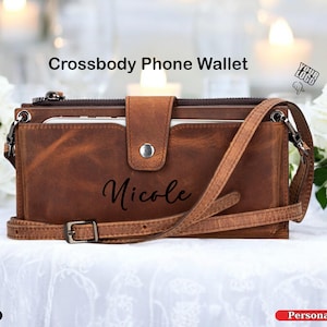Carteira de telefone crossbody personalizada - Bolsas crossbody de couro para mulheres - Carteira personalizada Bolsa de couro feminina - Bolsa de mensageiro de couro Carteira feminina
