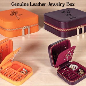 Personalized Leather Travel Jewelry Box, Custom Bridesmaid Jewelry Box, Custom Name Leather Travel Jewelry Case, Bridal Party Gifts