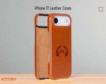 Slim Leather iPhone 17 Case, MagSafe Compatible Full-Grain Cover with Suede Lining