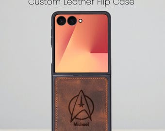 Personalized Leather Samsung Z Flip 7 Case, Custom Flip Phone Cover