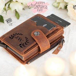 Personalisierte Leder Brieftasche Frauen, benutzerdefinierte Geburt Blume Damen Brieftasche, Leder Brieftasche Geschenk für Mama