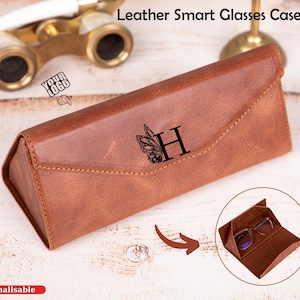 Personalized Hand Crafted Top Grain Leather Glasses Case, Leather Sunglasses Case with Magnetic Clasp, Custom Slim Glasses Case Leather