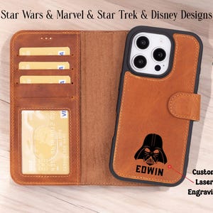 Funda personalizada de Star Wars para iPhone 16 Pro, funda de cuero Magsafe para iPhone 16 Pro Max, billetera de cuero para iPhone 16 y 15, funda de Marvel para iPhone 16+