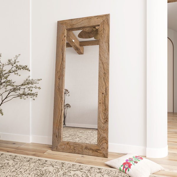 Reclaimed Wood Floor Mirror - Antique Full Length Mirror- Rustic Floor Mirror - Farmhouse Mirror