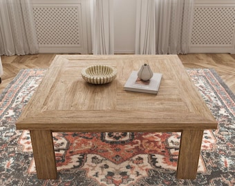 Square Coffee Table: Rustic Reclaimed Wood - Farmhouse Design