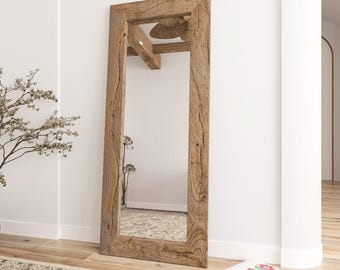 Antique Reclaimed Wood Floor Mirror - Rustic Full Length - Custom Size Available - Farmhouse Style