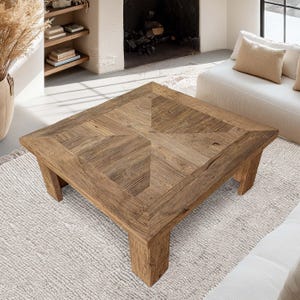 Table basse carrée rustique - Conception de ferme en bois de récupération - Tailles personnalisées disponibles